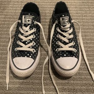 Like New Black Converse All Star Shoes With Silver Polka Dots, Women’s Size 6